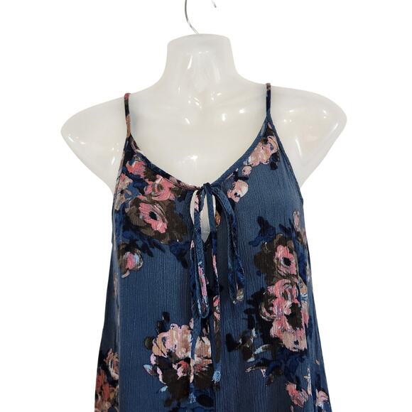 Audrey 3+1 Sleeveless Wide Leg Cropped Jumpsuit Tie Front Floral Blue Size Small - Picture 8 of 13